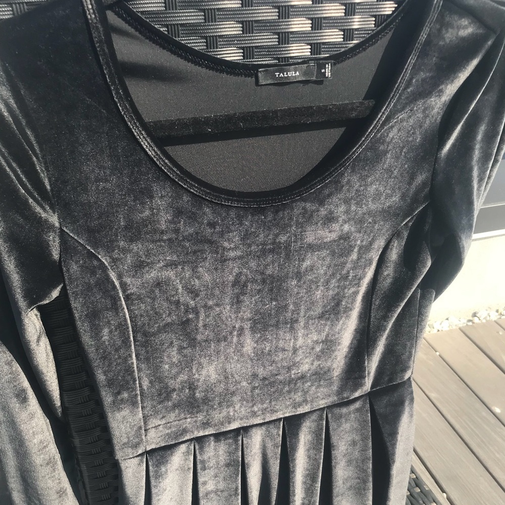 Aritzia velvet baby doll dress in charcoal